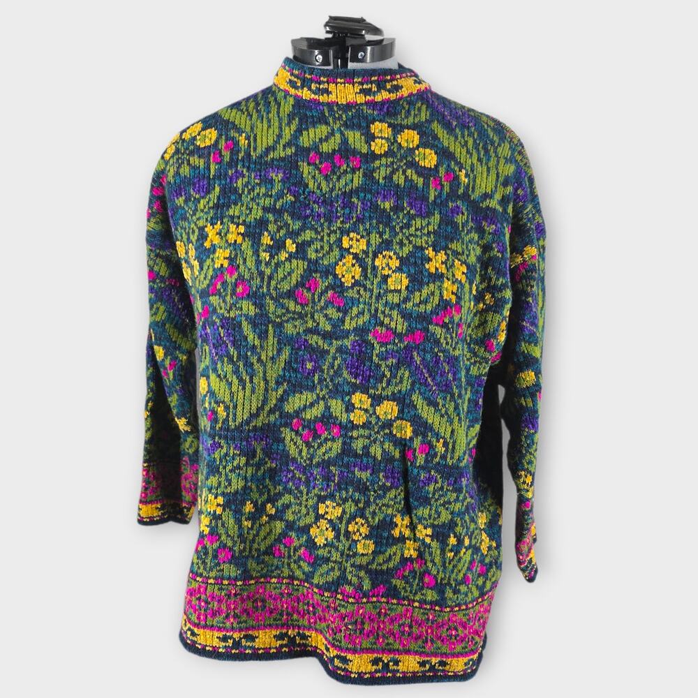 Venezia Sweater Women's 1X Floral Mock Neck Knit Made in Italy Grannycore VTG